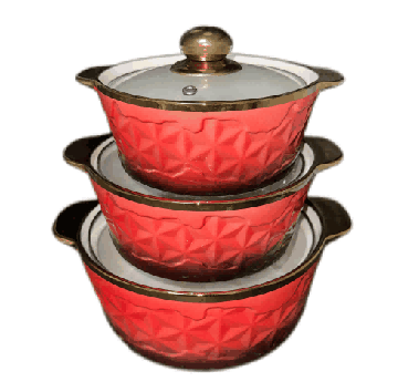 Red Electroplated Star Texture Double-Handle Porcelain Soup Pot Set of 3