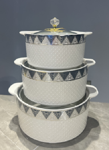 Grey Grey Grid Beaded Porcelain Double Handle Casserole