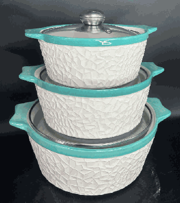 Green Melon Texture Double-Handle Porcelain Soup Pot Set of 3