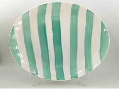 Hand-painted Green Stripe Oval Ceramic Plate