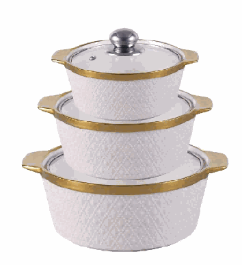 Metallic Electroplated Grid Texture Double-Handle Porcelain Soup Pot Set of 3