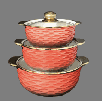 Red Electroplated Wave-Inspired Texture Double-Handle Porcelain Soup Pot Set of 3