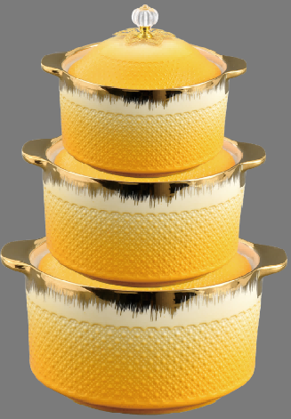 Yellow Brushed Gold Beaded Porcelain Double Handle Casserole