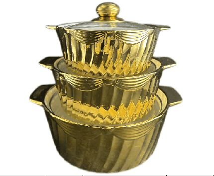 Metallic Electroplated Bow Relief Double-Handle Porcelain Soup Pot Set of 3