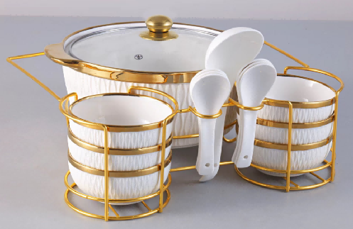 16-Piece Metallic Woven Porcelain Soup Pots