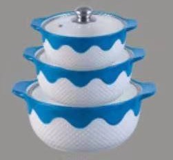 Blue Snowflake Relief Double-Handle Porcelain Soup Pot Set of 3