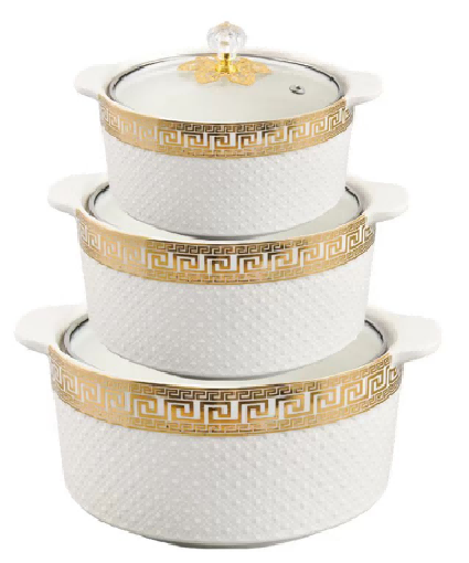 Gold Letter Beaded Porcelain Double Handle Casserole