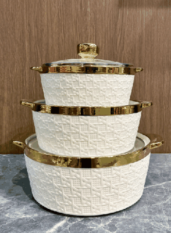 Metallic Electroplated Double-Handle Porcelain Soup Pot Set of 3