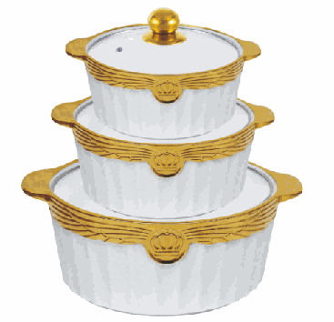 Metallic Electroplated Angel Relief Double-Handle Porcelain Soup Pot Set of 3