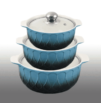 Blue Gradient Butterfly Relief Double-Handle Porcelain Soup Pot Set of 3