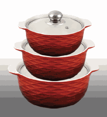 Red Gradient Wave-Inspired Texture Double-Handle Porcelain Soup Pot Set of 3