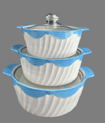 Blue Bow Relief Double-Handle Porcelain Soup Pot Set of 3