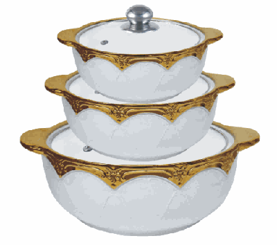 Metallic Electroplated Bud Relief Double-Handle Porcelain Soup Pot Set of 3