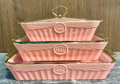 Set of 3 Metallic Angel Motif Porcelain Baking Dishes