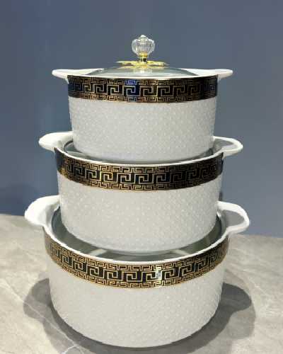 Black Black Letter Beaded Porcelain Double Handle Casserole