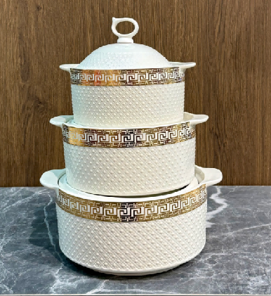 Gold Letter Beaded Porcelain Double Handle Casserole with Ceramic Knob