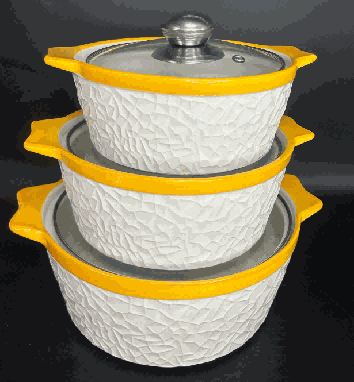 Yellow Melon Texture Double-Handle Porcelain Soup Pot Set of 3
