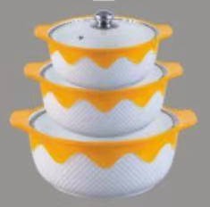 Yellow Snowflake Relief Double-Handle Porcelain Soup Pot Set of 3