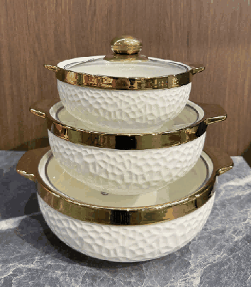 Metallic Electroplated Cube Texture Double-Handle Porcelain Soup Pot Set of 3