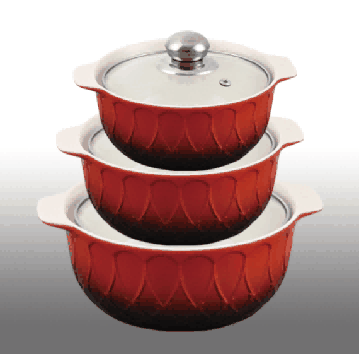 Red Gradient Butterfly Relief Double-Handle Porcelain Soup Pot Set of 3