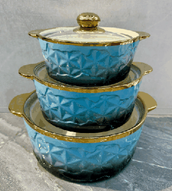 Blue Gradient Star Texture Double-Handle Porcelain Soup Pot Set of 3