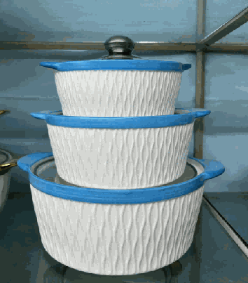 Blue Woven Texture Double-Handle Porcelain Soup Pot Set of 3