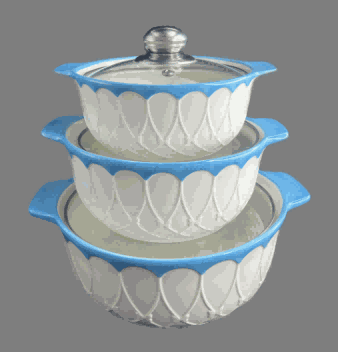 Blue Butterfly Relief Double-Handle Porcelain Soup Pot Set of 3