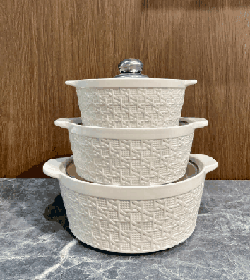 White Double-Handle Porcelain Soup Pot Set of 3