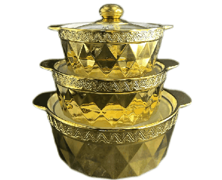 Metallic Electroplated Pyramid Texture Double-Handle Porcelain Soup Pot Set of 3