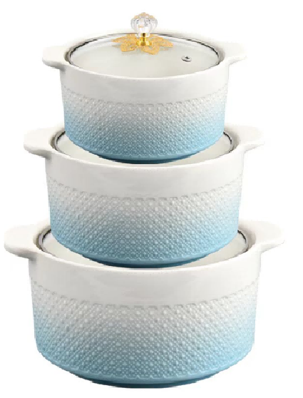 Blue Beaded Porcelain Double Handle Casserole