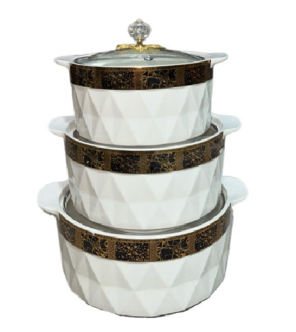 Set of 3 Black Diamond Porcelain Double Handle Casseroles